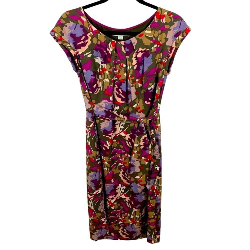 Boden 6R Multicolour Abstract Dress Sash Belt Cap Sleeve Silk Blend Sheath Shift